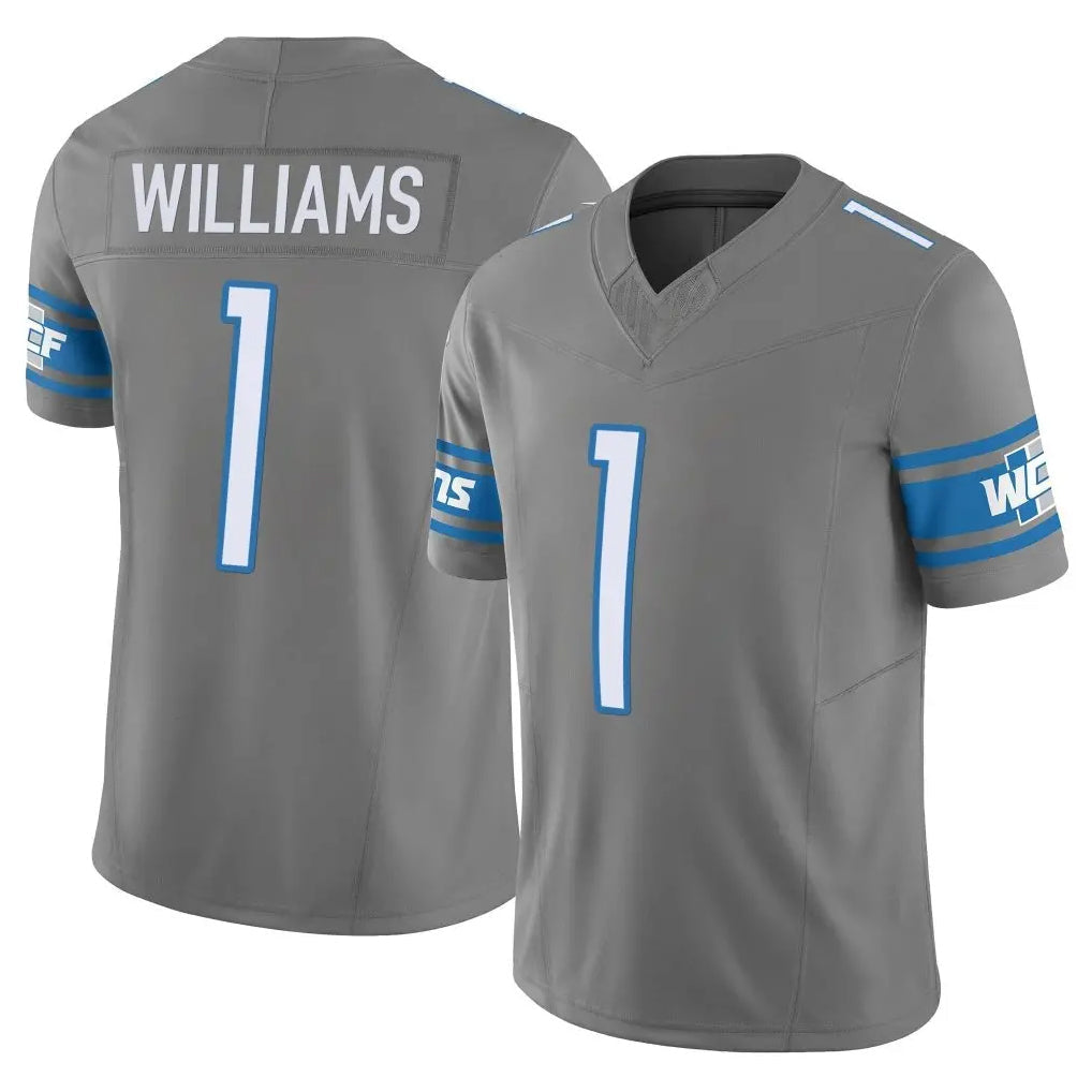 Punc D.Lions #1 Jameson Williams Player Gray Vapor F.U.S.E. Limited Home Game Stitched Jerseys