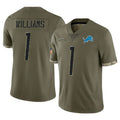 Punc D.Lions #1 Jameson Williams Player Olive Salute To Service Limited Stitched Jerseys