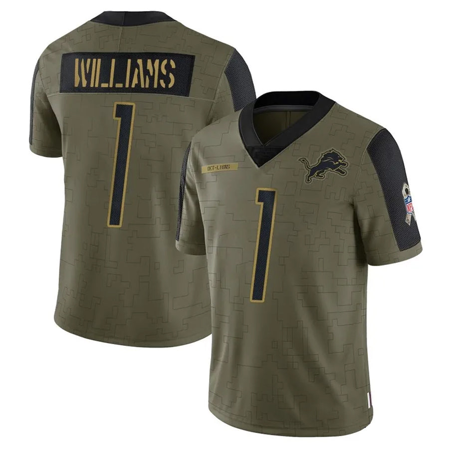 Punc D.Lions #1 Jameson Williams Player White Home Game Stitched Jerseys