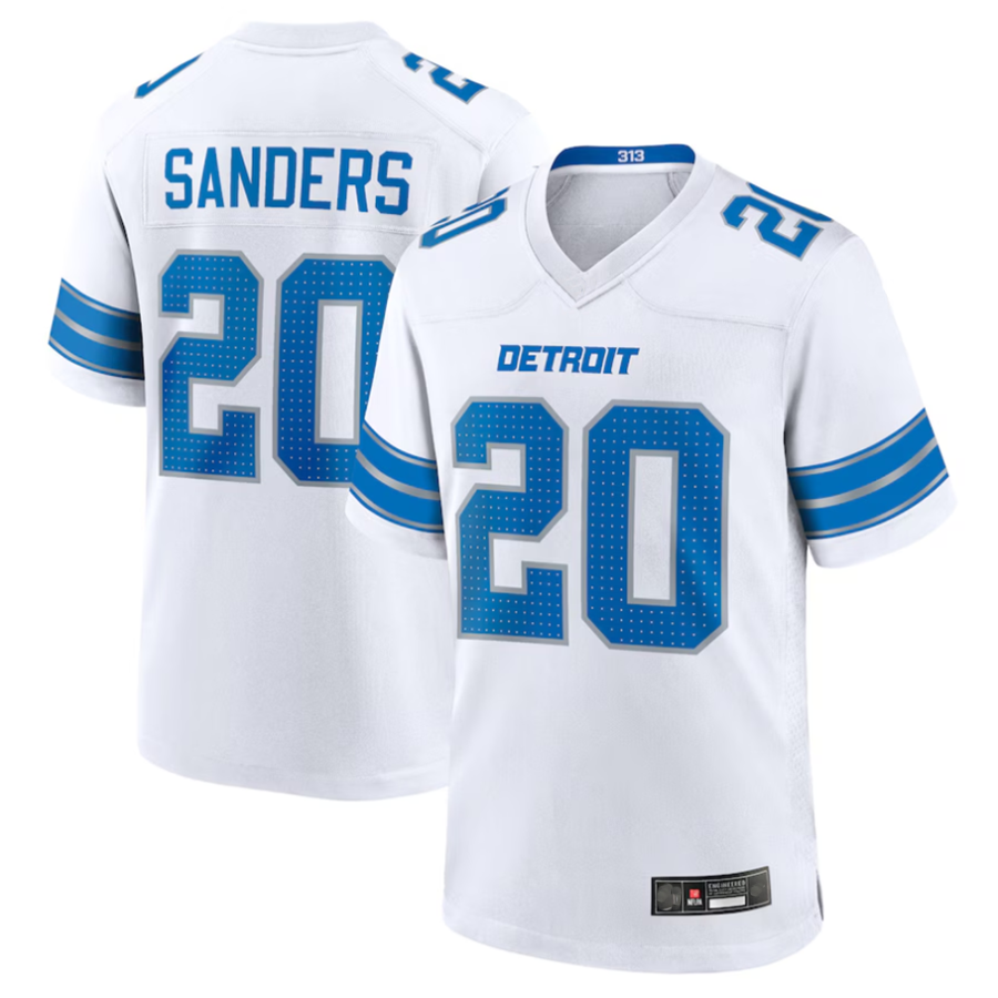 Punc D.Lions #20 Barry Sanders Player White Game Stitched Jerseys
