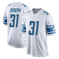 Punc D.Lions #31 Kerby Joseph Player White Home Game Stitched Jerseys