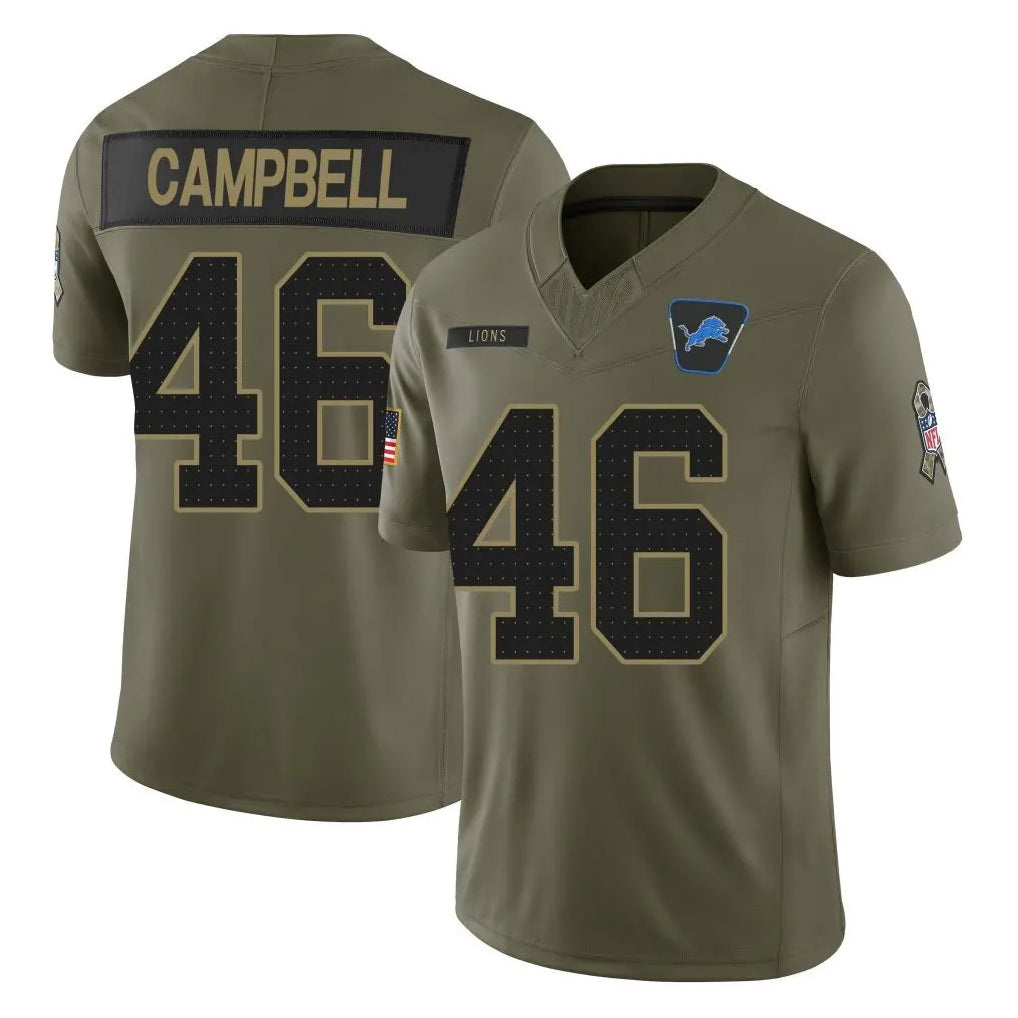 Punc D.Lions #46 Jack Campbell Player Olive 2025 Salute To Service Limited Home Game Stitched Jerseys
