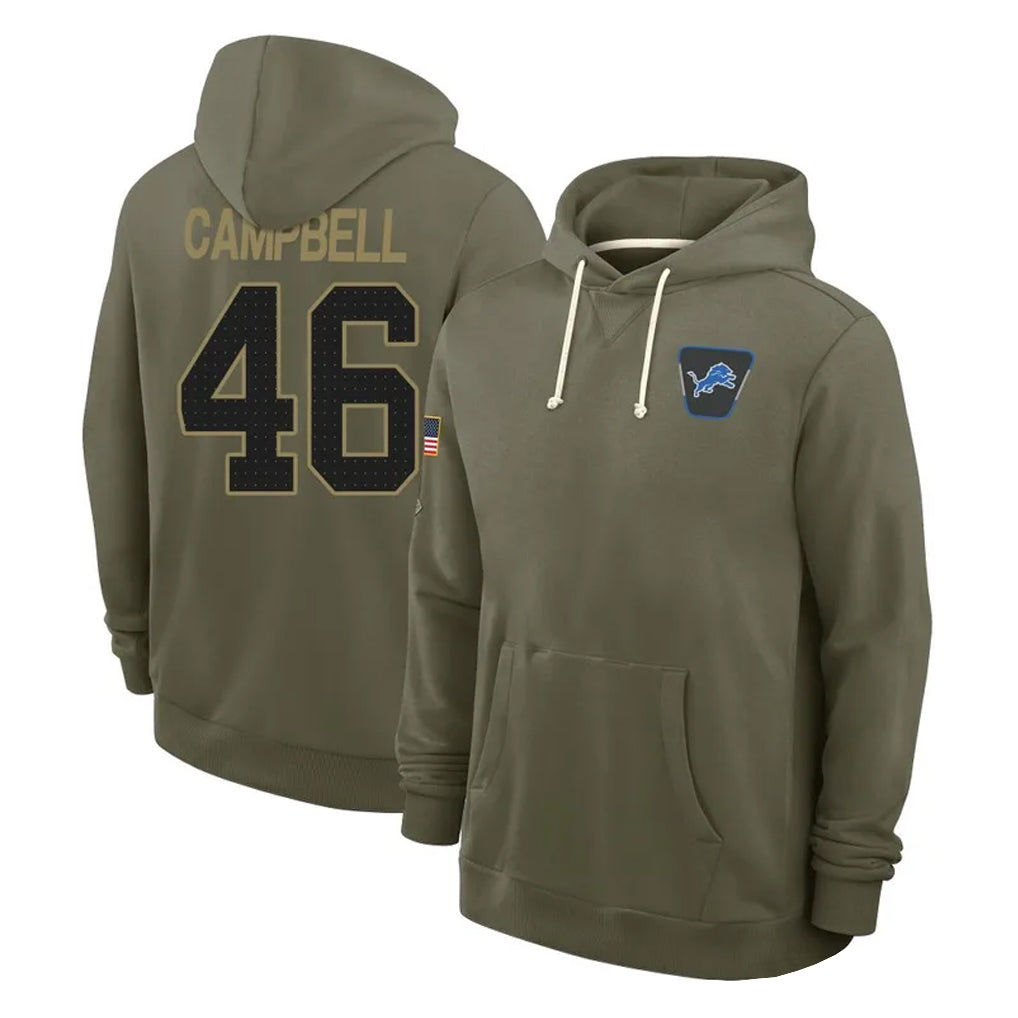 Punc D.Lions #46 Jack Campbell Player Olive Salute to Service Pullover Hoodies Limited Stitched Jerseys