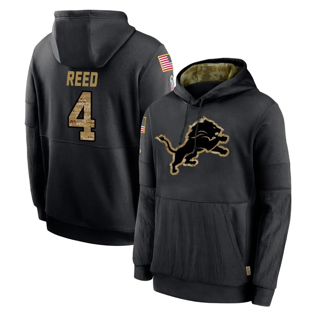 Punc D.Lions #4 D.J. Reed Player Black Salute to Service Hoodies Limited Game Stitched Jerseys