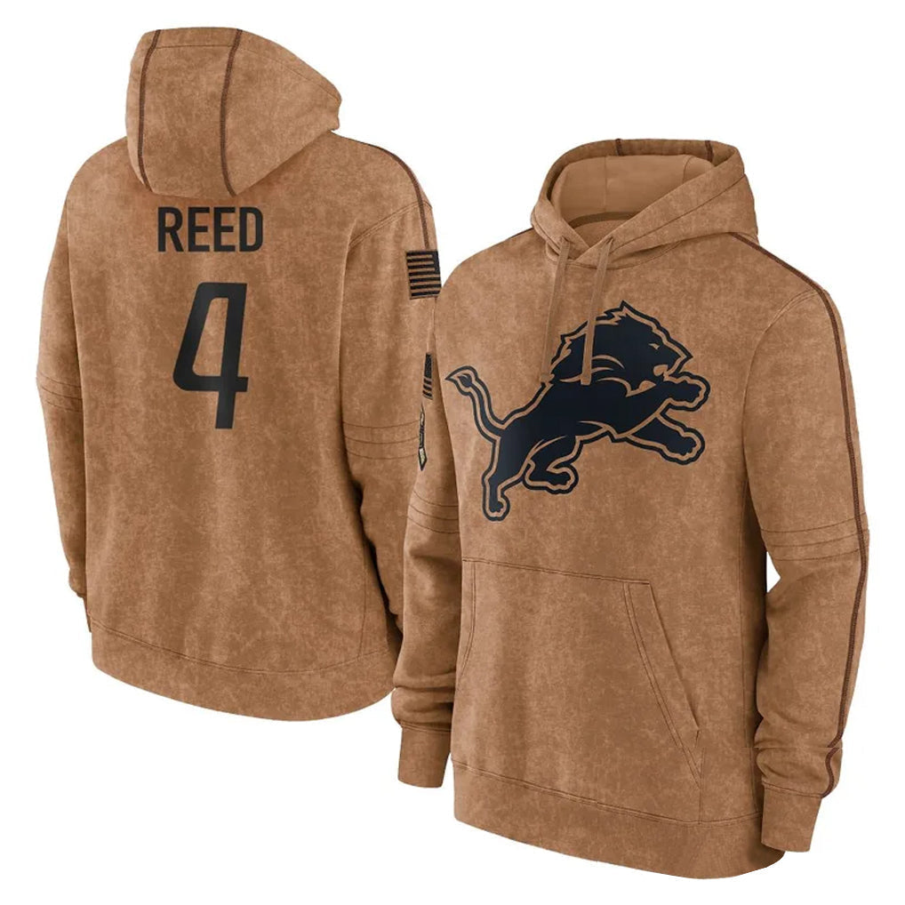 Punc D.Lions #4 D.J. Reed Player Brown Salute to Service Hoodies Limited Game Stitched Jerseys