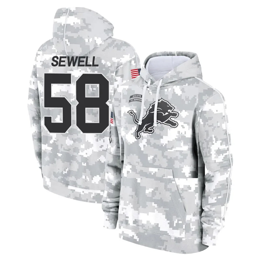 Punc D.Lions #58 Penei Sewell Player Arctic Camo Salute to Service Hoodies Limited Game Stitched Jerseys