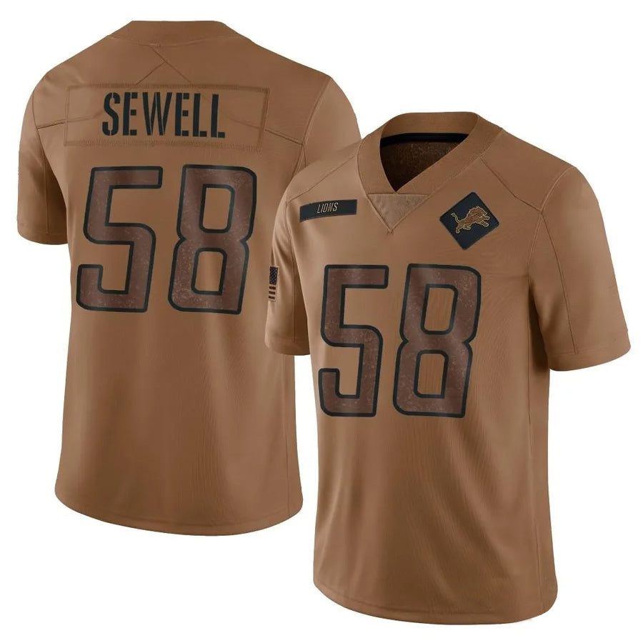 Punc D.Lions #58 Penei Sewell Player Brown Salute To Service Limited Stitched Jerseys