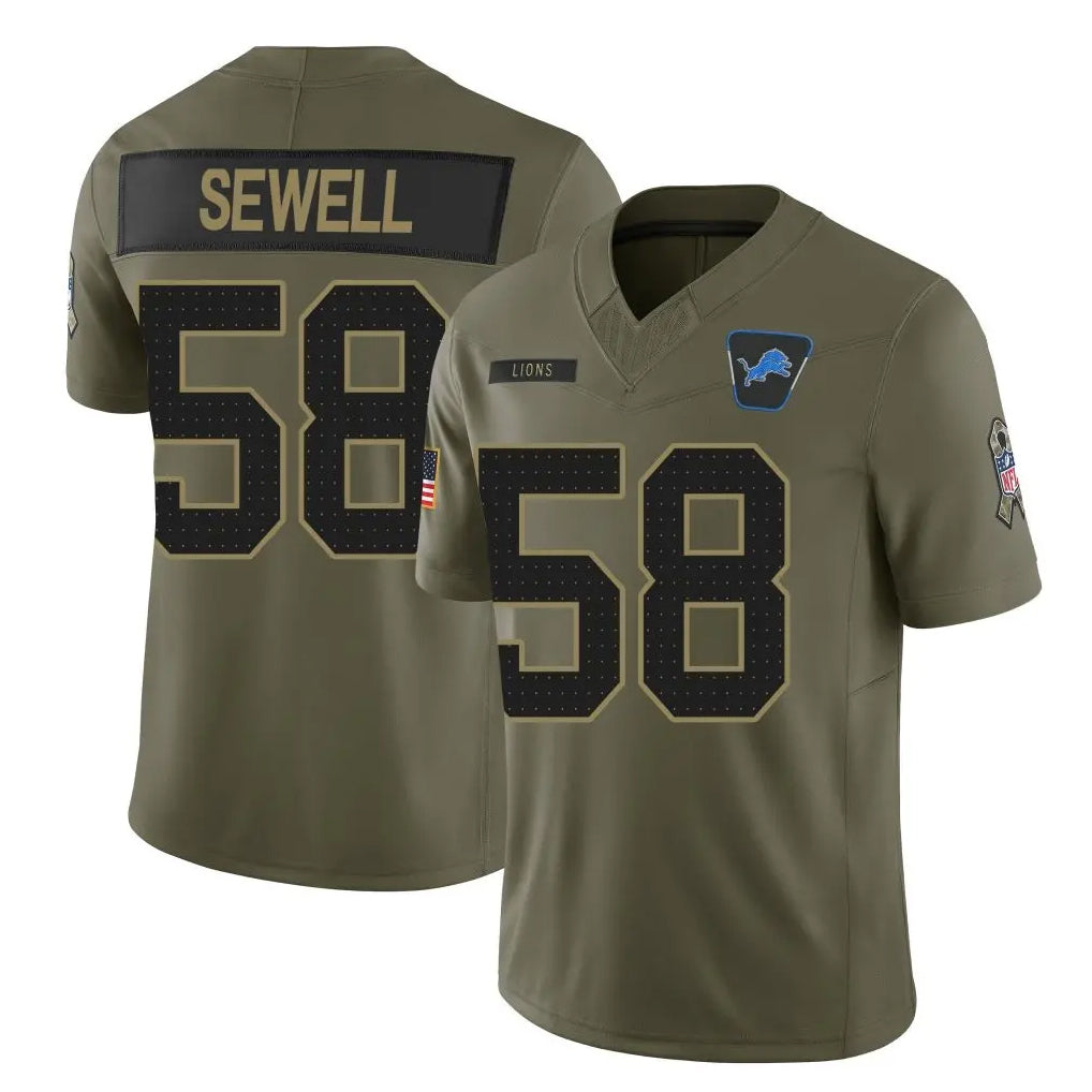Punc D.Lions #58 Penei Sewell Player Olive 2025 Salute To Service Limited Home Game Stitched Jerseys