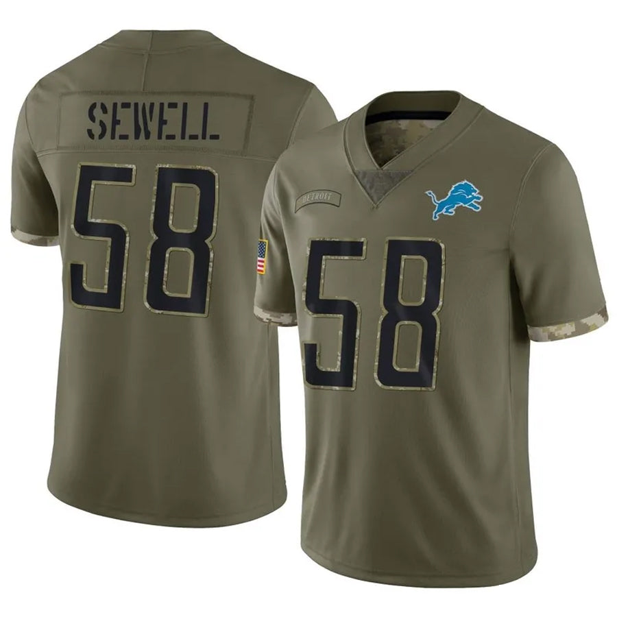 Punc D.Lions #58 Penei Sewell Player Salute To Service Olive Stitched Jerseys