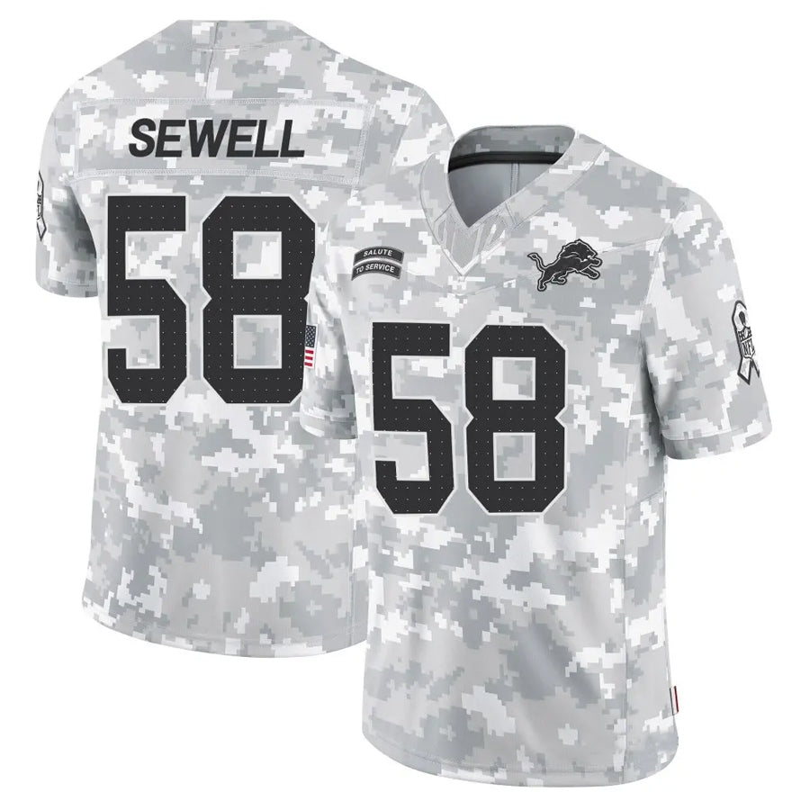 Punc D.Lions #58 Penei Sewell Player Salute to Service Limited Arctic Camo Stitched Jerseys