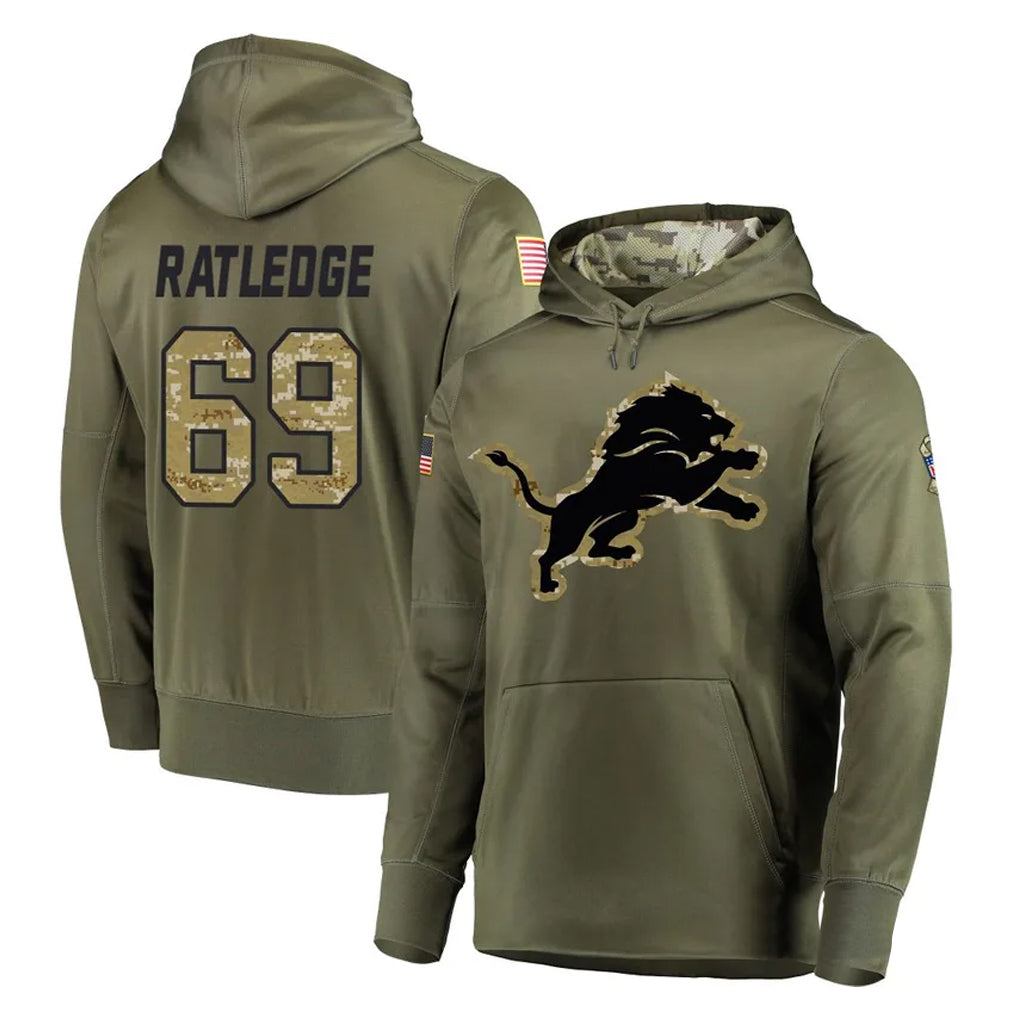 Punc D.Lions #69 Tate Ratledge Player Olive Salute to Service Pullover Hoodies Home Game Stitched Jerseys