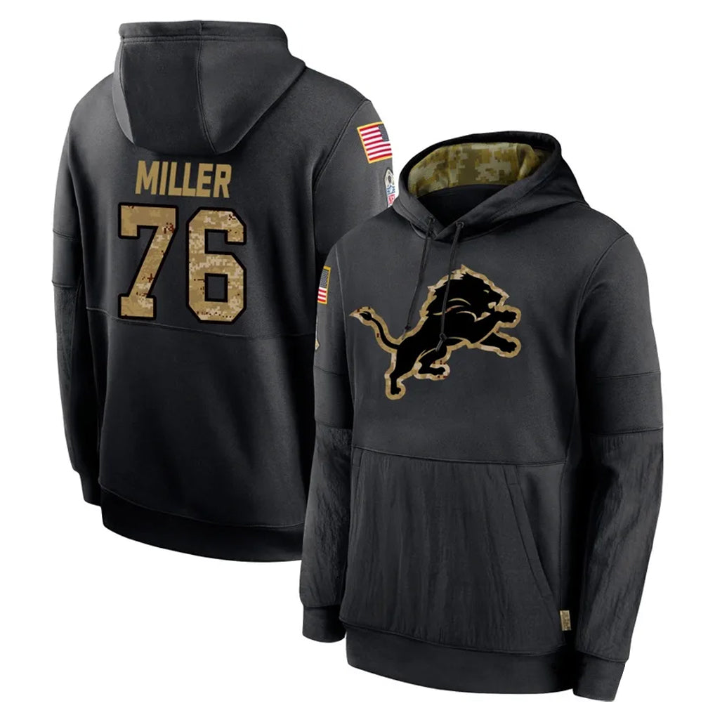 Punc D.Lions #76 Blake Miller Player Black Salute to Service Hoodies Limited Game Stitched Jerseys