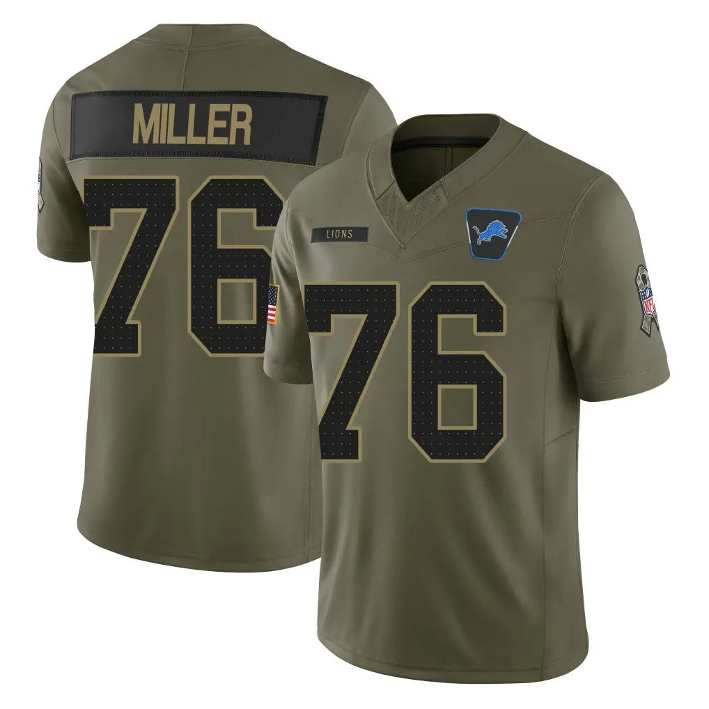 Punc D.Lions #76 Blake Miller Player Olive 2025 Salute To Service Limited Home Game Stitched Jerseys