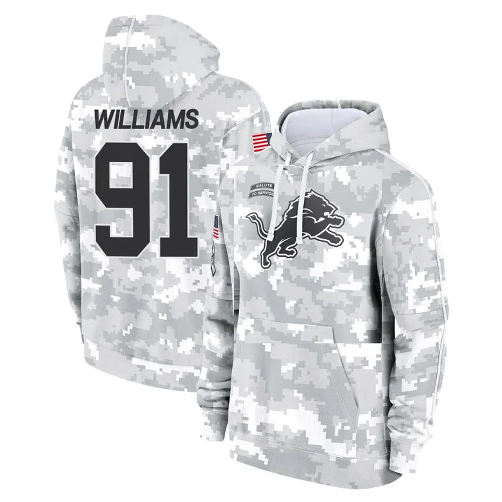 Punc D.Lions #91 Tyleik Williams Player Arctic Camo Salute to Service Hoodies Limited Game Stitched Jerseys