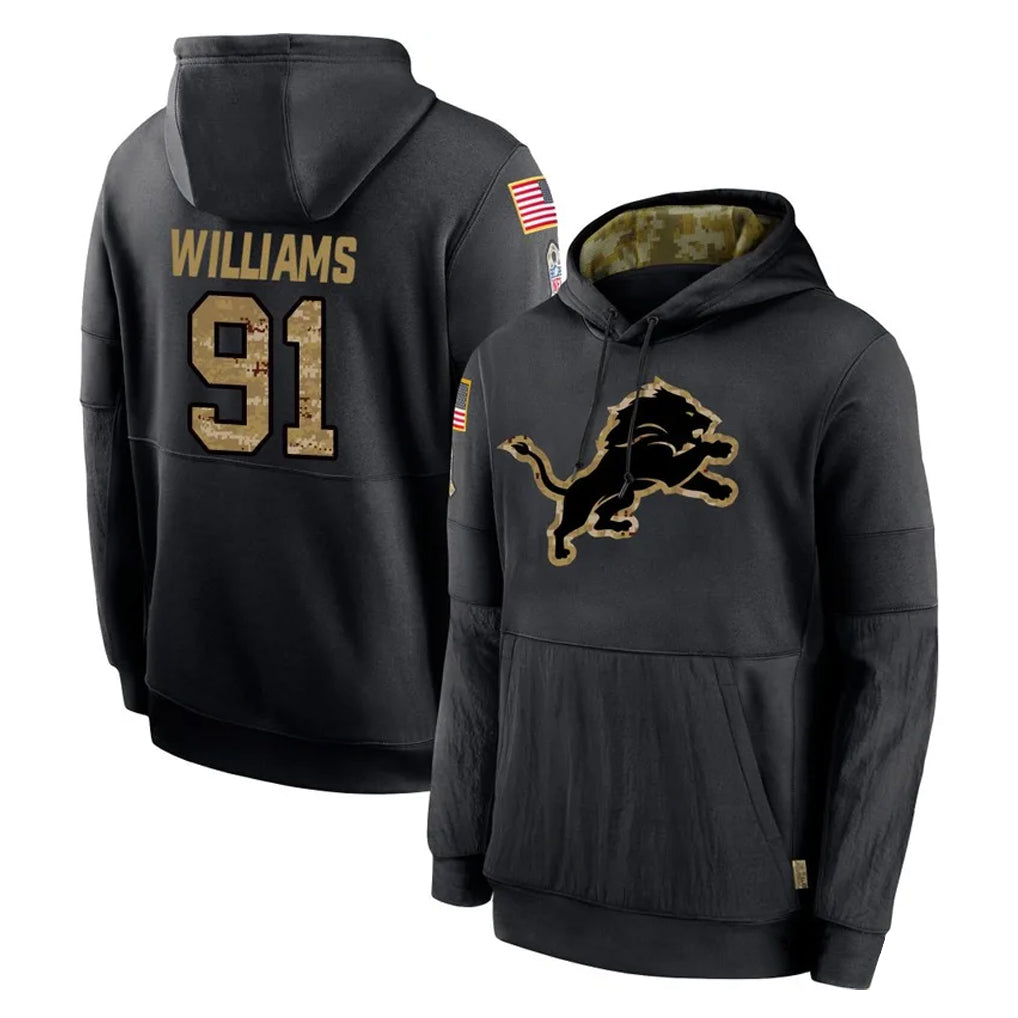Punc D.Lions #91 Tyleik Williams Player Black Salute to Service Hoodies Limited Game Stitched Jerseys