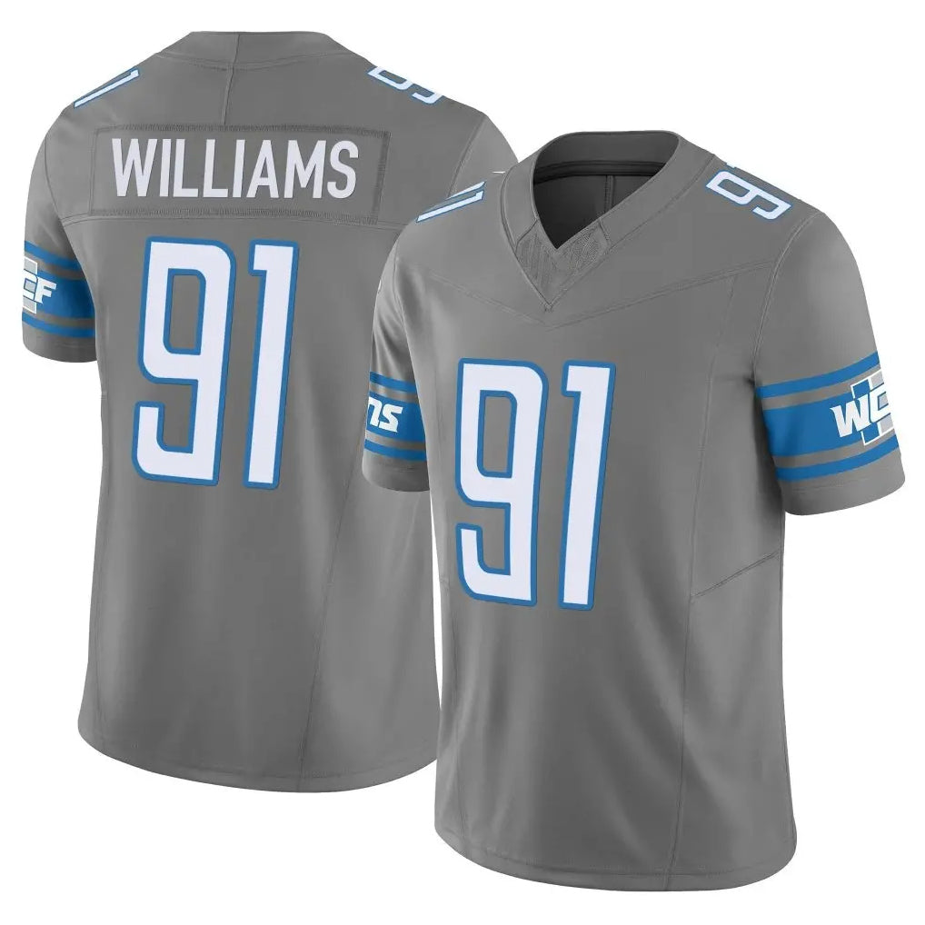 Punc D.Lions #91 Tyleik Williams Player Gray Vapor F.U.S.E. Limited Home Game Stitched Jerseys