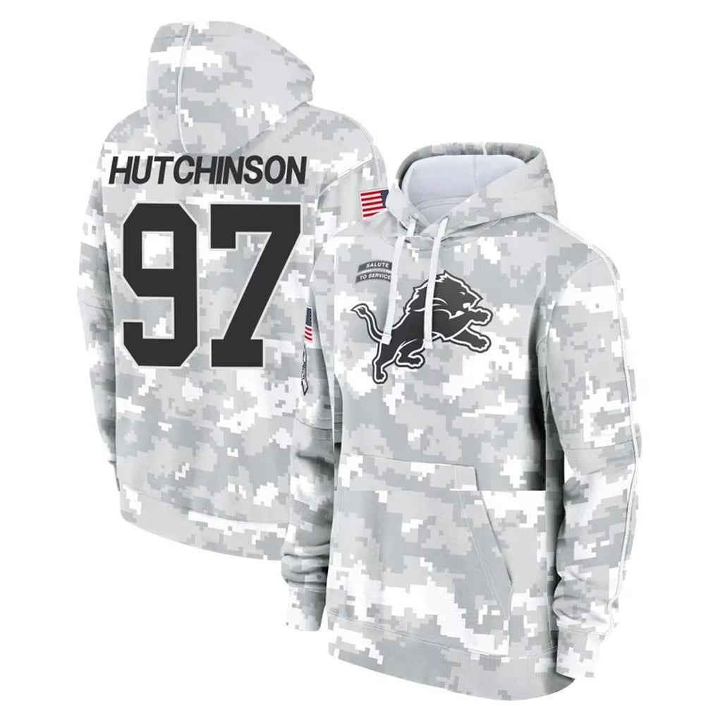 Punc D.Lions #97 Aidan Hutchinson Player Arctic Camo Salute to Service Hoodies Limited Game Stitched Jerseys