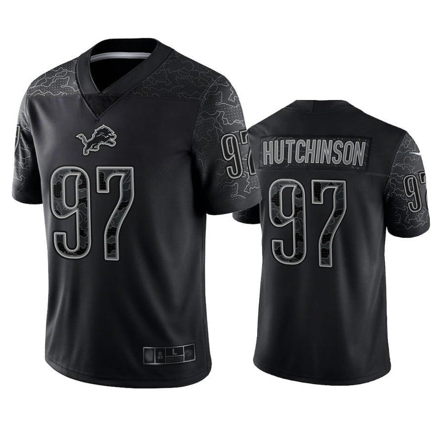 Punc D.Lions #97 Aidan Hutchinson Player Black REFLECTIVE Limited Stitched Jerseys