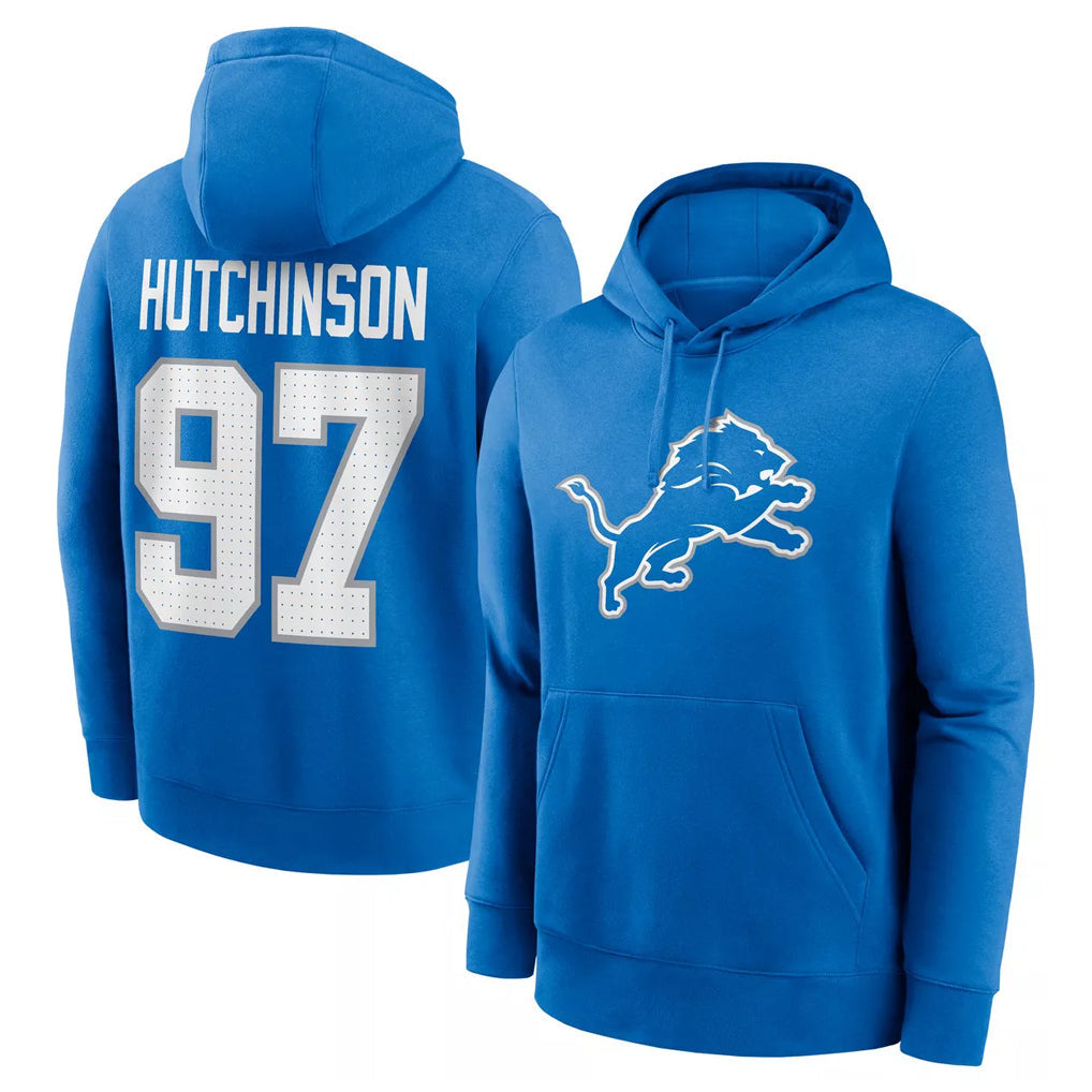 Punc D.Lions #97 Aidan Hutchinson Player Blue Salute to Service Pullover Hoodies Limited Stitched Jerseys