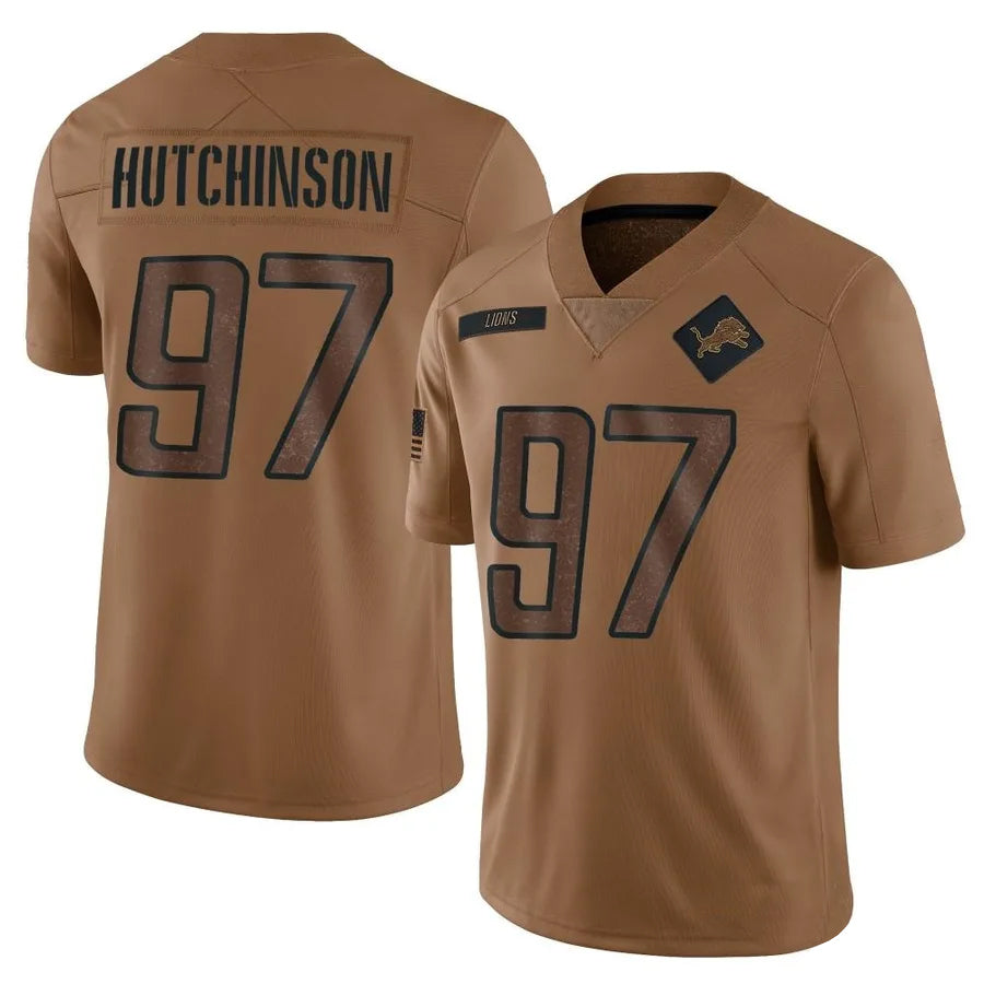 Punc D.Lions #97 Aidan Hutchinson Player Brown Salute To Service Limited Stitched Jerseys