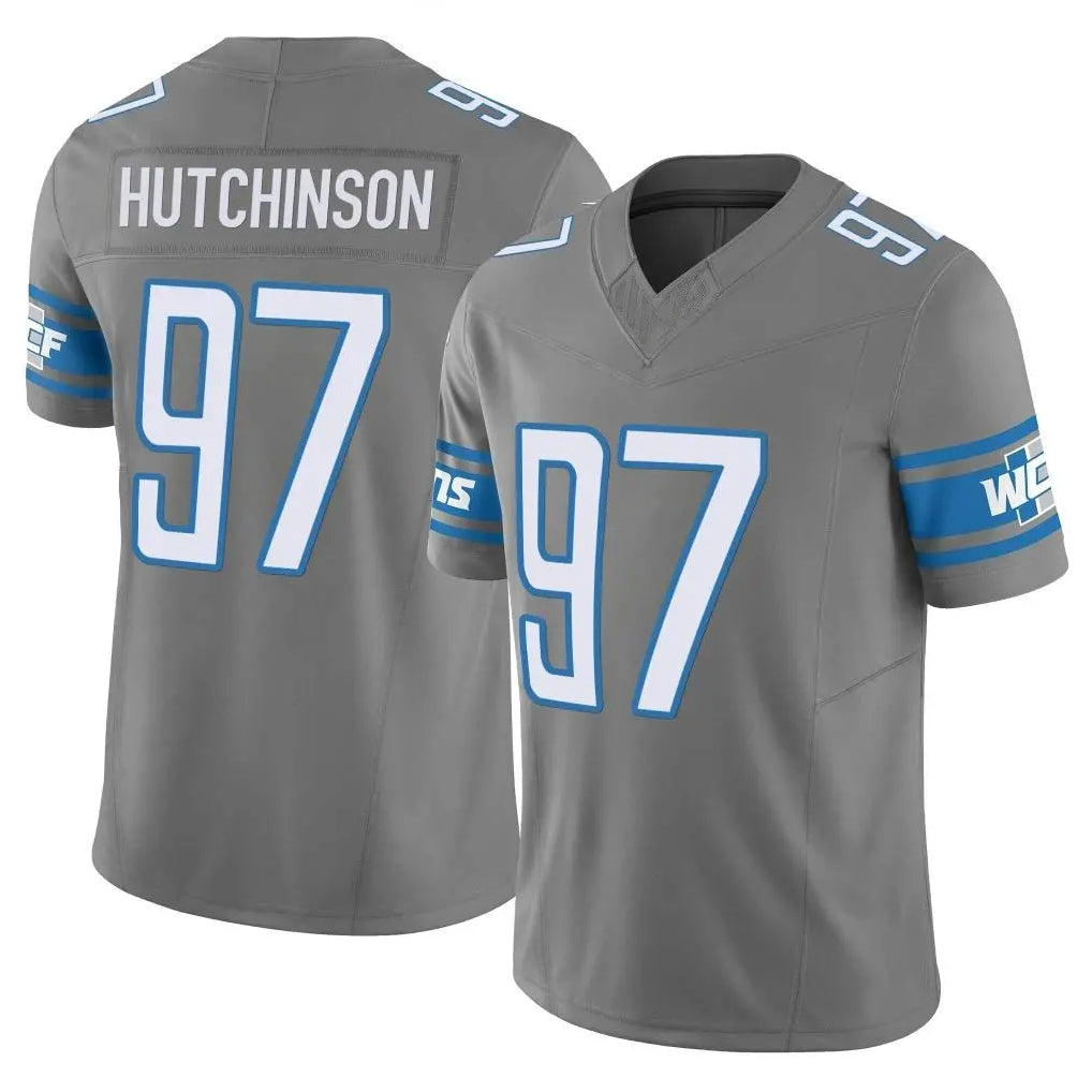 Punc D.Lions #97 Aidan Hutchinson Player Gray Vapor F.U.S.E. Limited Home Game Stitched Jerseys