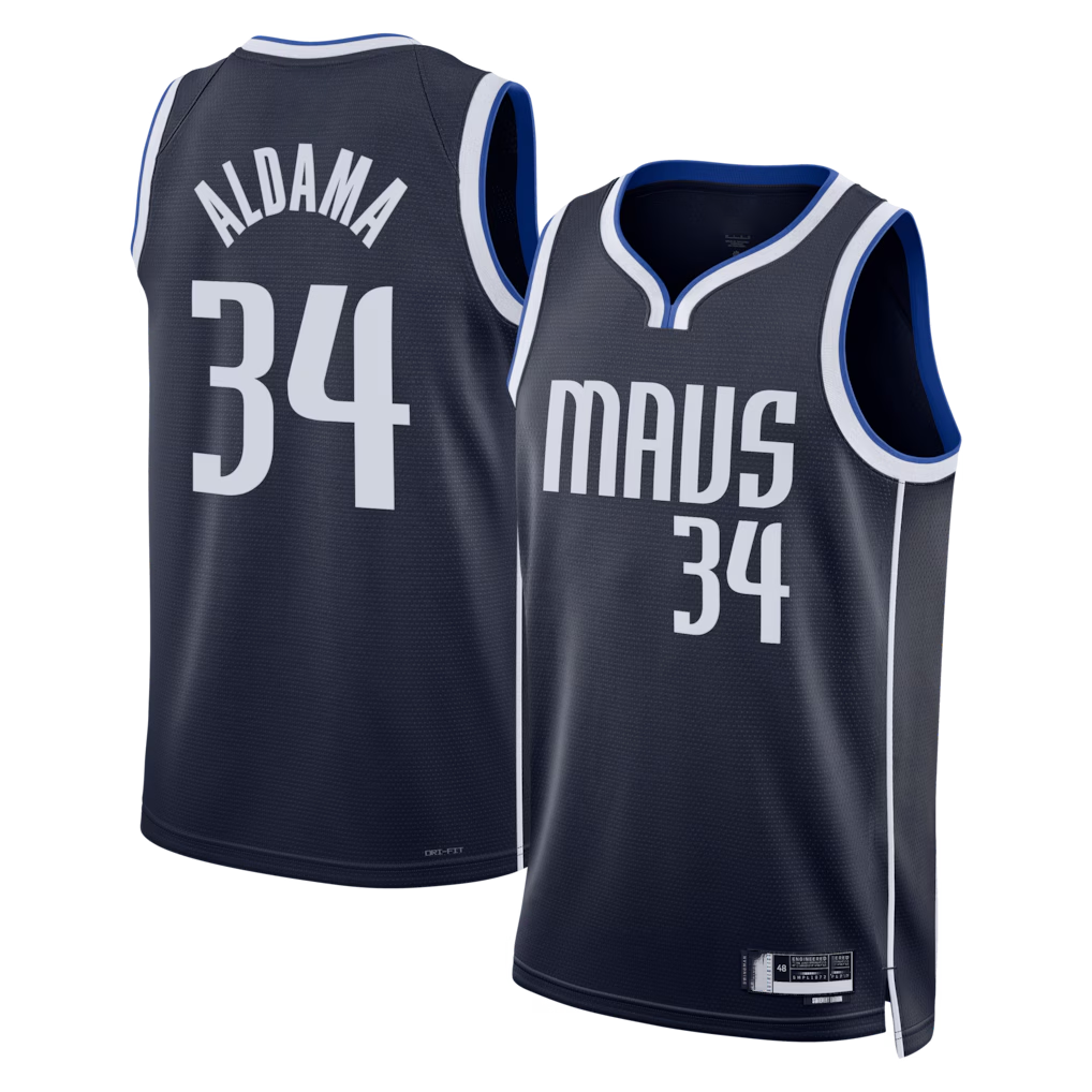 Punc D.Mavericks #34 Santi Aldama Navy Statement Edition Swingman Stitched Jerseys