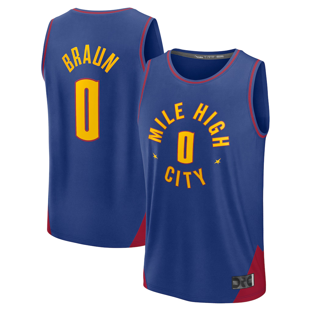 Punc D.Nuggets #0 Christian Braun Blue Fast Break Replica Player Jerseys - Statement Edition