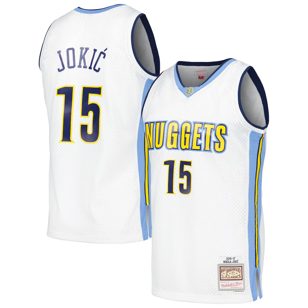 Punc D.Nuggets #15 Nikola Jokic Mitchell & Ness White 2016-17 Throwback Swingman Jerseys
