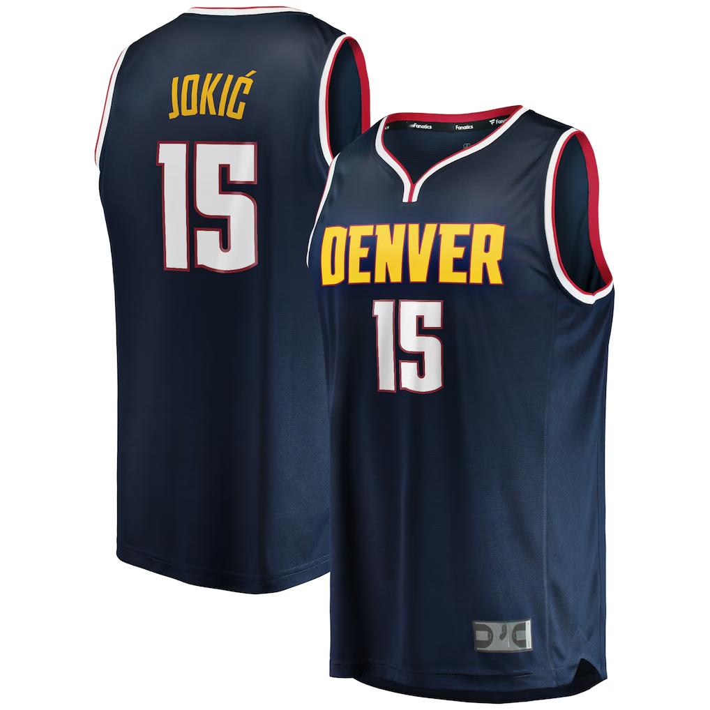 Punc D.Nuggets #15 Nikola Jokic Navy Fast Break Player Jerseys - Icon Edition