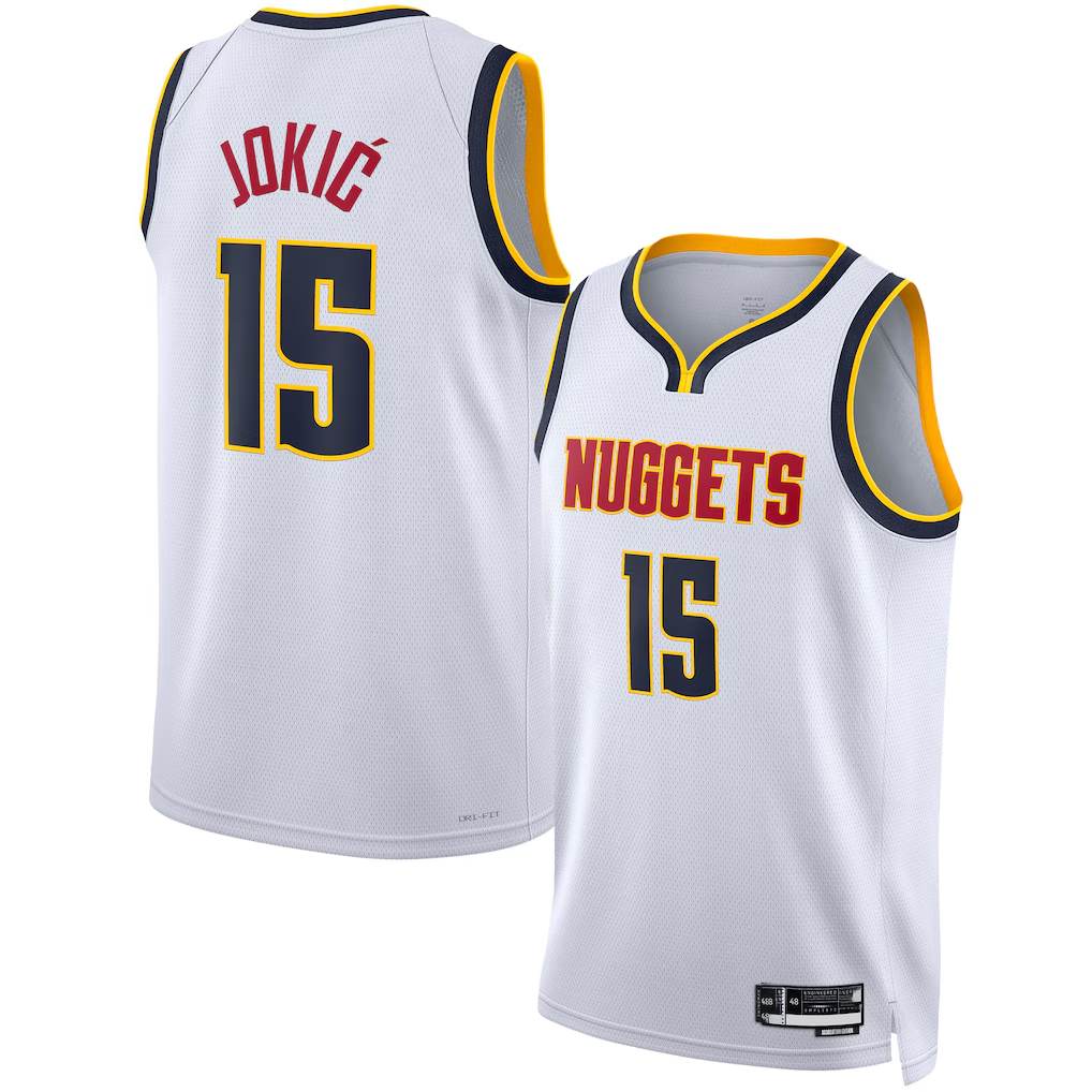 Punc D.Nuggets #15 Nikola Jokic White Swingman Jerseys - Association Edition