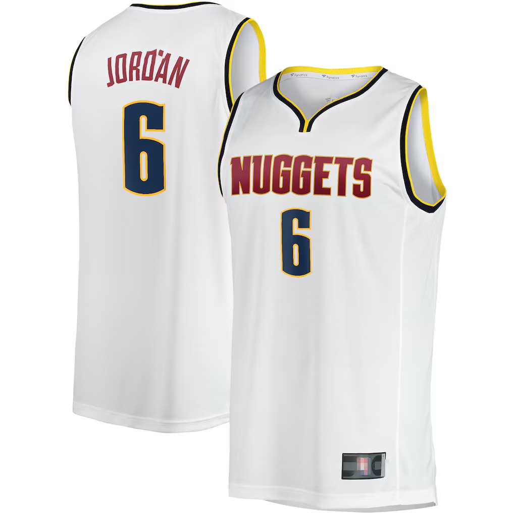 Punc D.Nuggets #6 DeAndre Jordan White Fast Break Player Jerseys - Association Edition