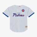 Punc D.Pistons Mitchell & Ness White Head Coach Pinstripe Mesh Full-Button Baseball Jerseys