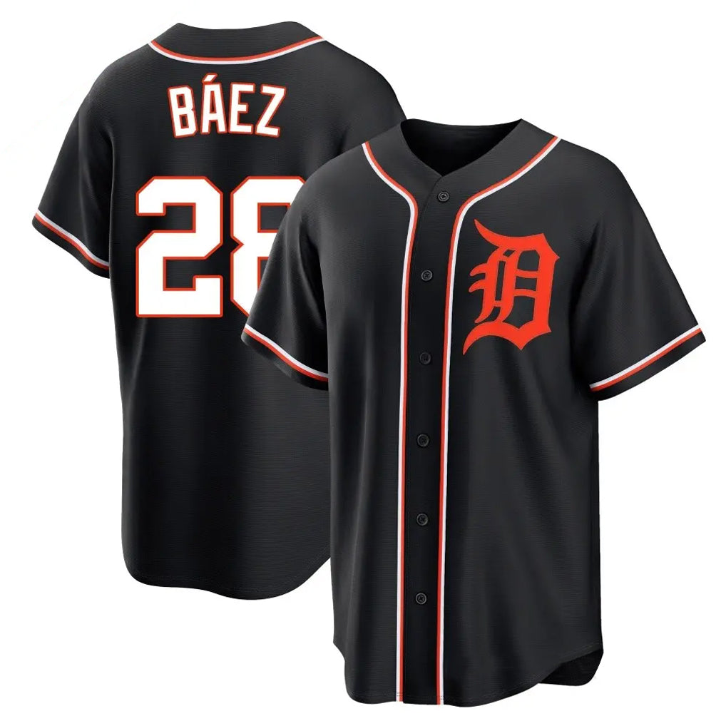 Punc D.Tigers #28 Javier B¨¢ez Player Black Fashion Out Home Game Stitched Jerseys