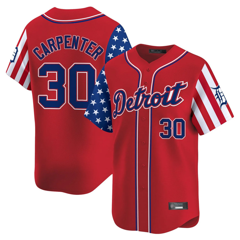 Punc D.Tigers #30 Kerry Carpenter Player Red Independence Day Vapor Premier Limited Stitched Jerseys