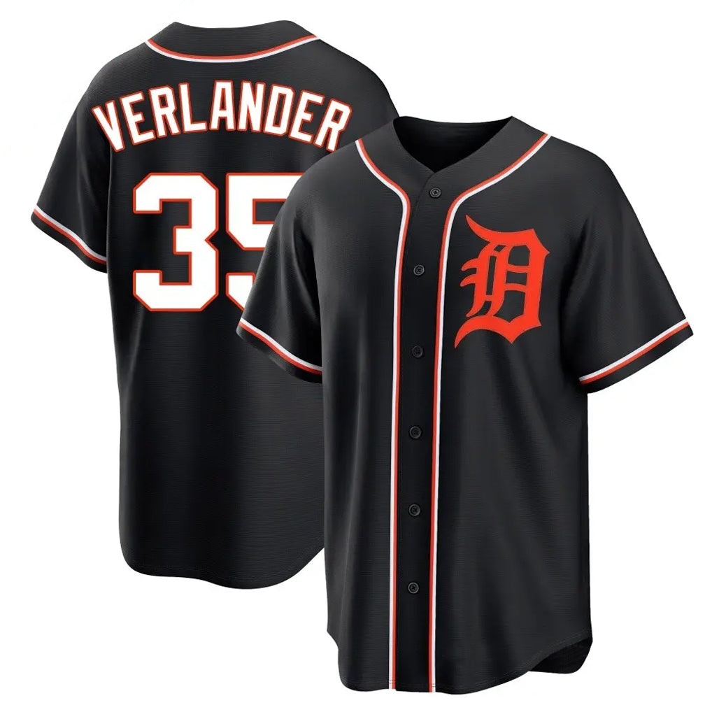 Punc D.Tigers #35 Justin Verlander Player Black Fashion Out Home Game Stitched Jerseys