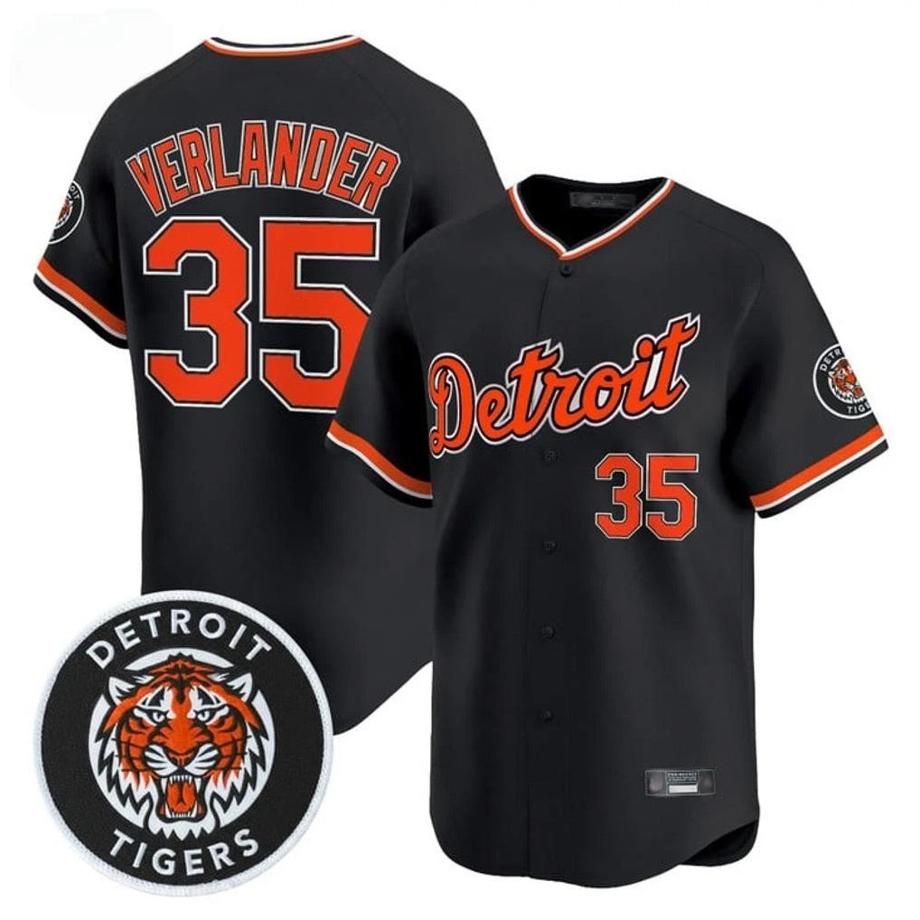 Punc D.Tigers #35 Justin Verlander Player Black Limited Home Stitched Jerseys