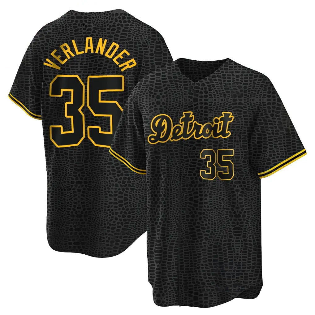 Punc D.Tigers #35 Justin Verlander Player Black Snake Skin City Home Game Stitched Jerseys