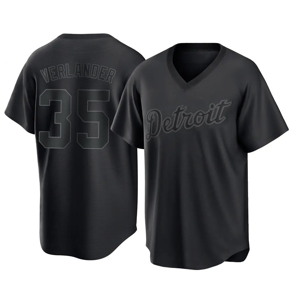 Punc D.Tigers #35 Justin Verlander Player Black T-shirt Home Game Stitched Jerseys