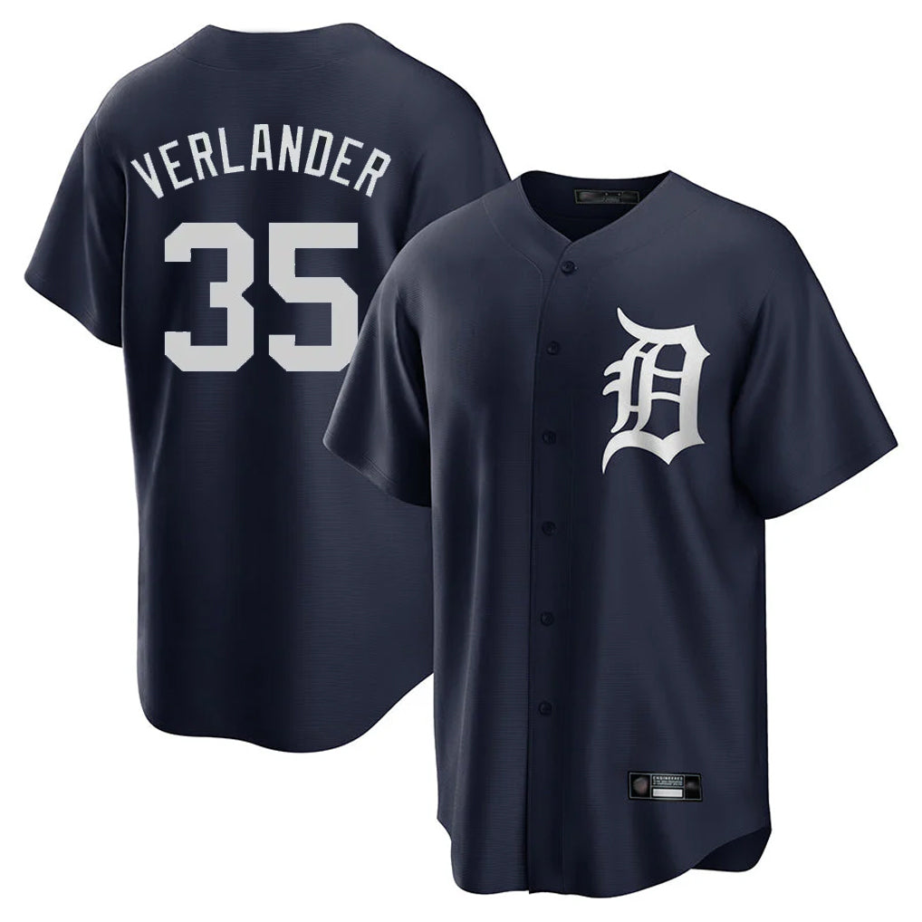 Punc D.Tigers #35 Justin Verlander Player Navy Game Home Stitched Jerseys
