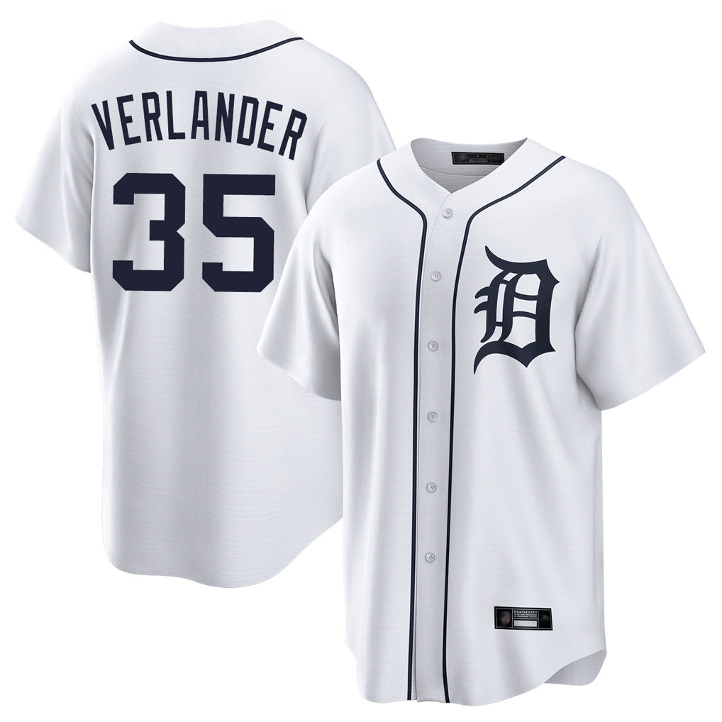 Punc D.Tigers #35 Justin Verlander Player White Home Game Stitched Jerseys