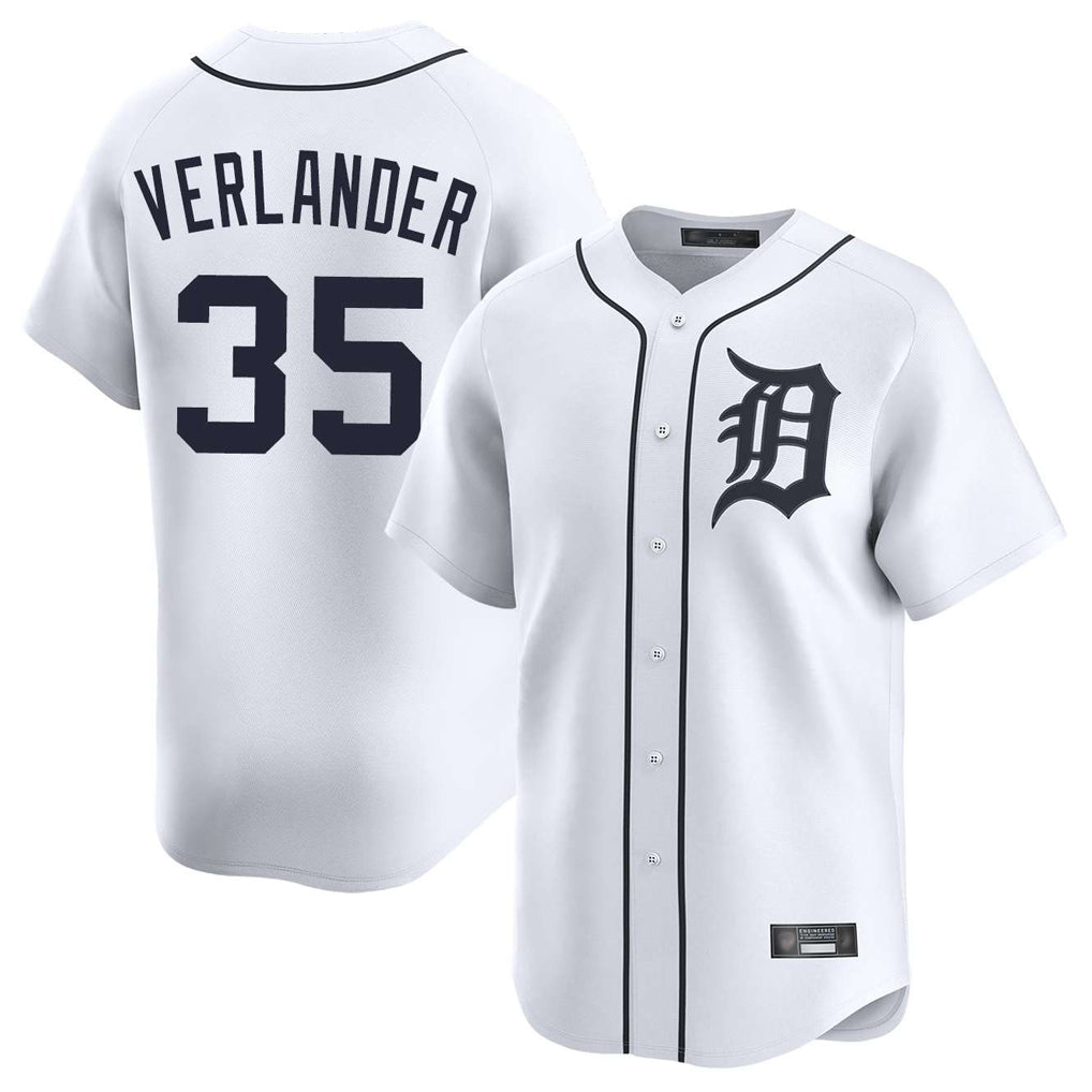 Punc D.Tigers #35 Justin Verlander Player White Home Limited Stitched Jerseys