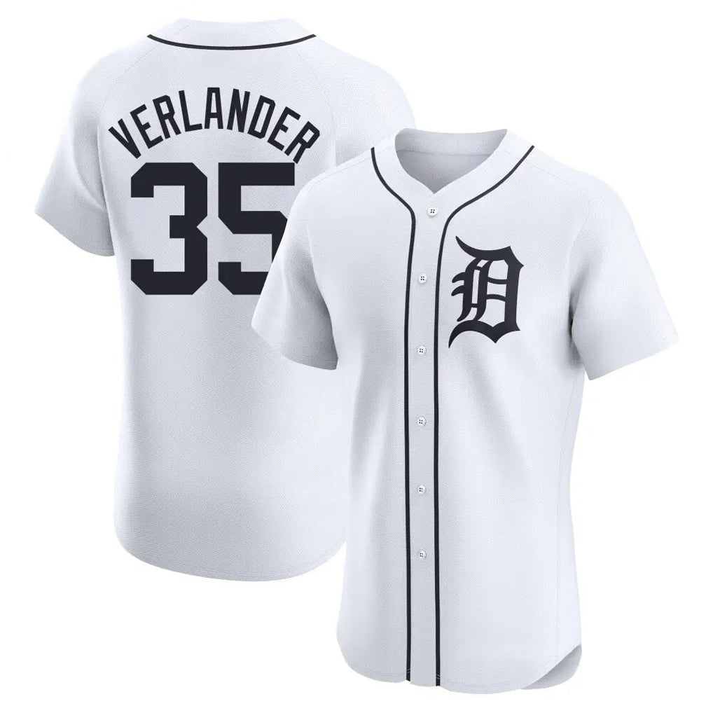Punc D.Tigers #35 Justin Verlander Player White Limited Elite Home Stitched Jerseys