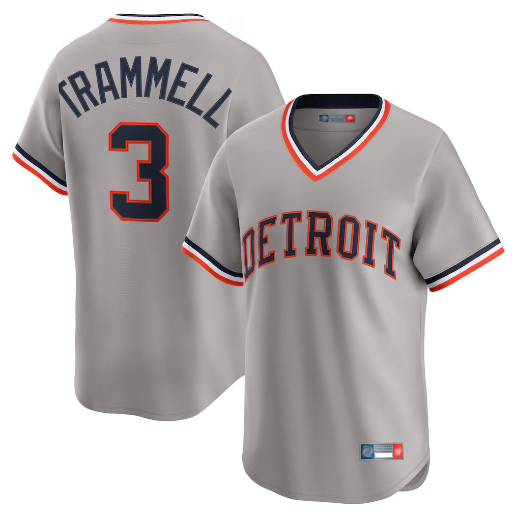 Punc D.Tigers #3 Alan Trammell Player Gray Cooperstown T-shirt Home Game Stitched Jerseys
