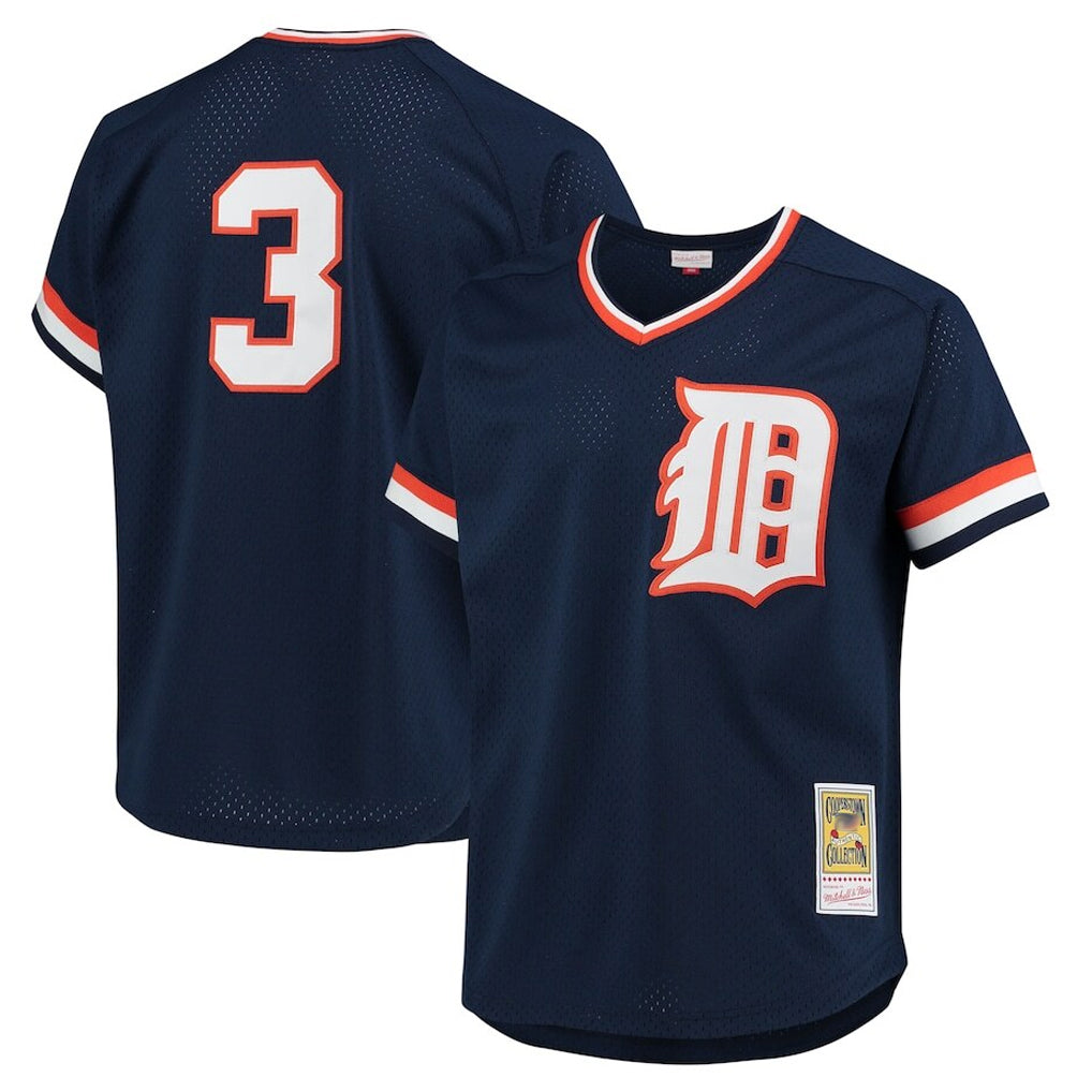 Punc D.Tigers #3 Alan Trammell Player Mitchell & Ness Navy 1984 Mesh Batting Practice  T-shirt Stitched Jerseys