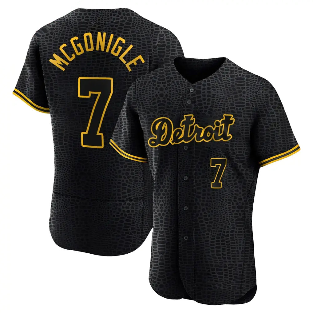 Punc D.Tigers #7 Kevin McGonigle Player Black Snake Skin City Limited Elite Home Stitched Jerseys