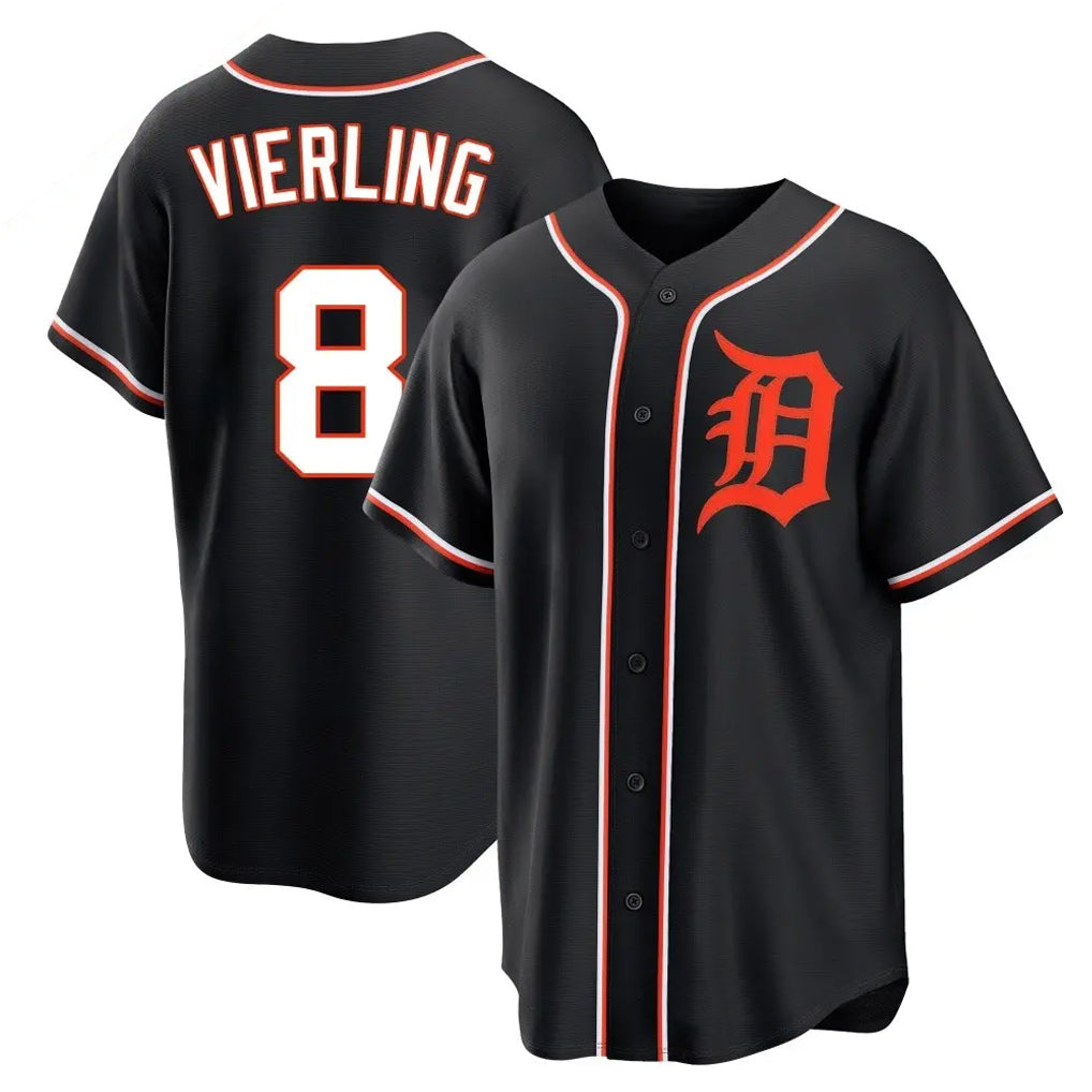 Punc D.Tigers #8 Matt Vierling Player Black Fashion Out Home Game Stitched Jerseys