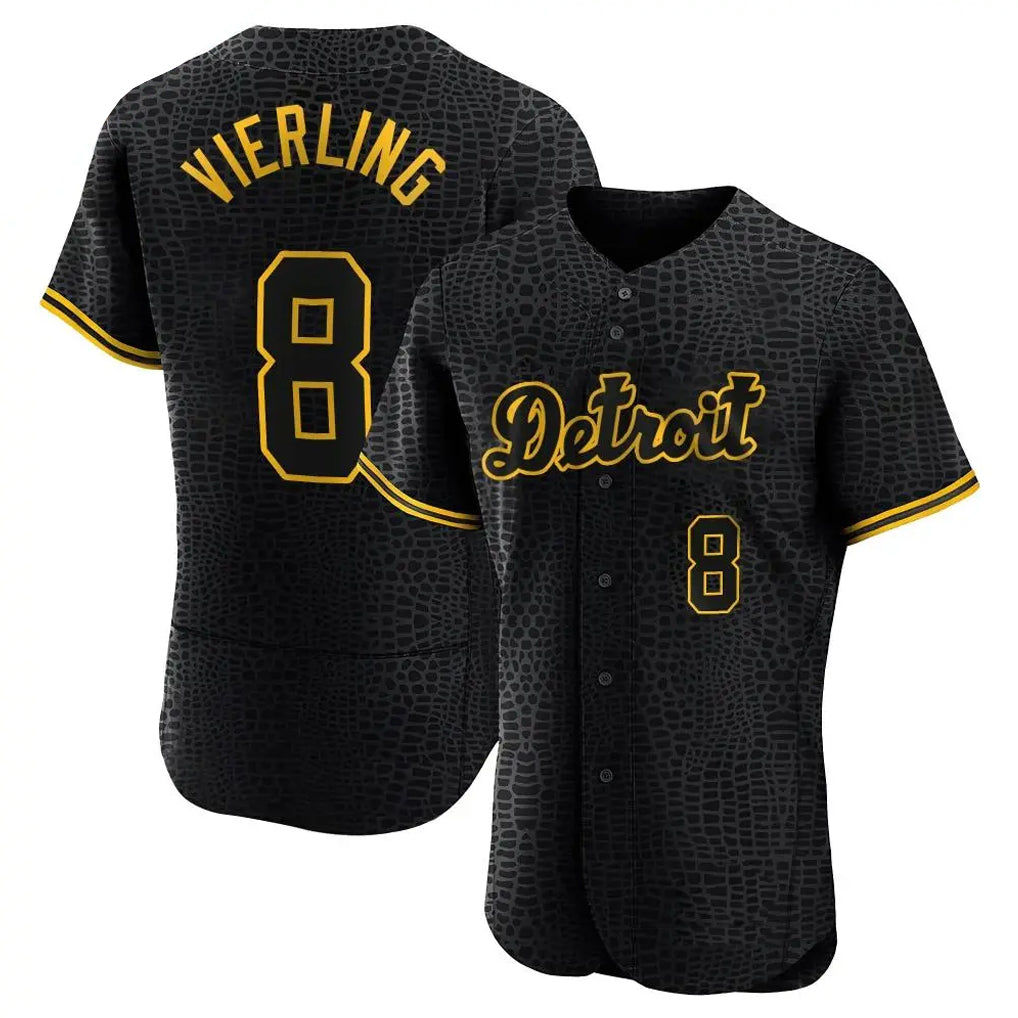 Punc D.Tigers #8 Matt Vierling Player Black Snake Skin City Limited Elite Home Stitched Jerseys