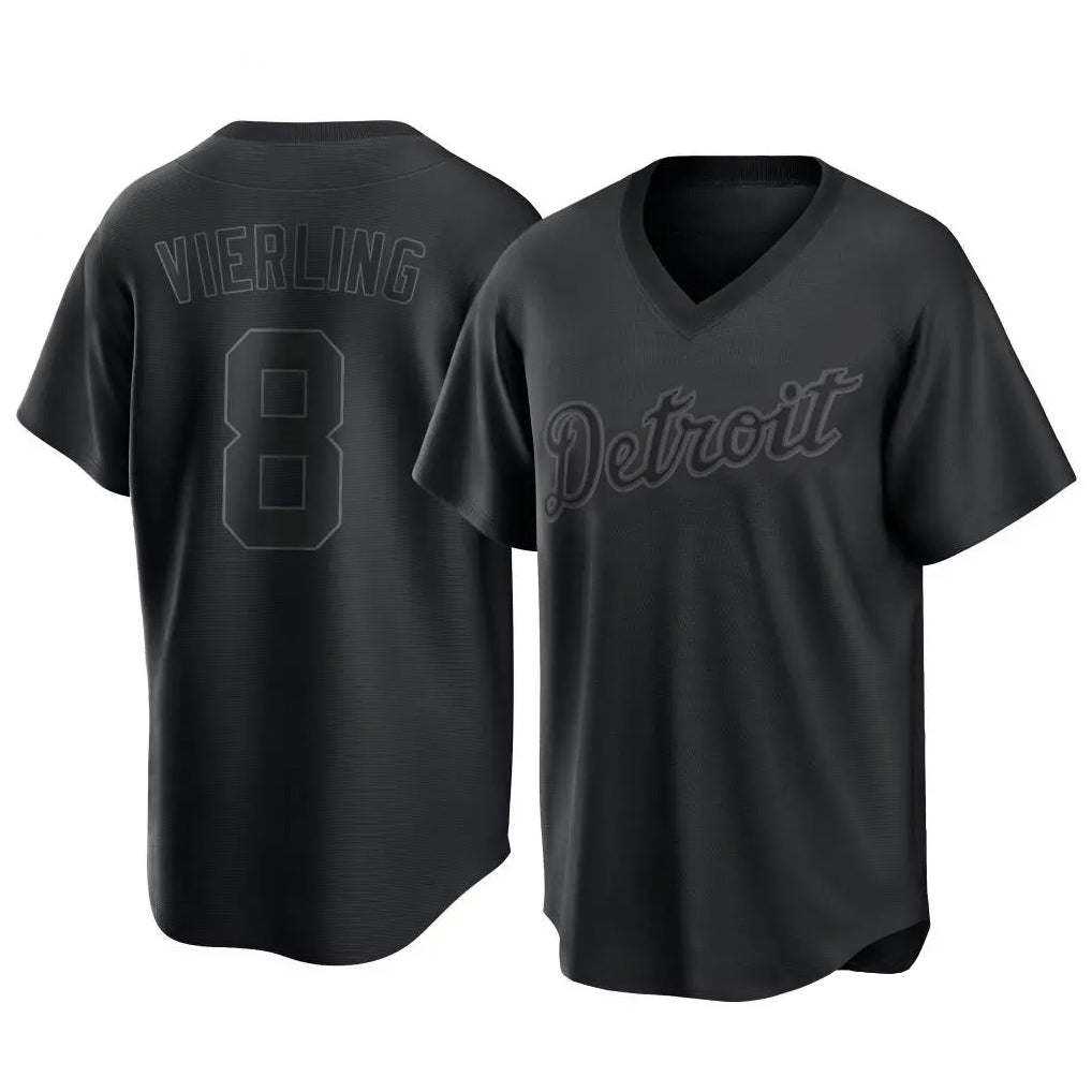 Punc D.Tigers #8 Matt Vierling Player Black T-shirt Home Game Stitched Jerseys