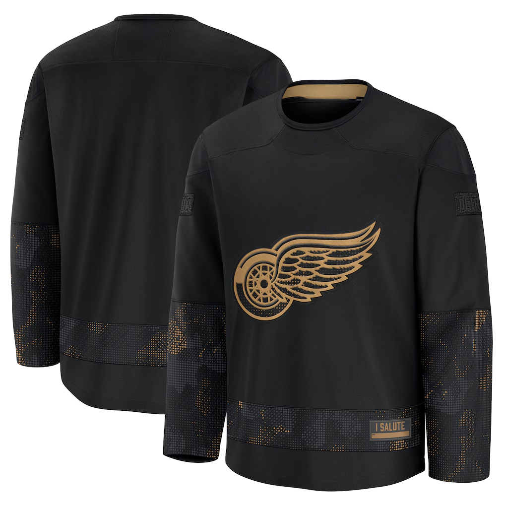 Punc D.Red wings Black 2024 Military Appreciation Practice Jersey