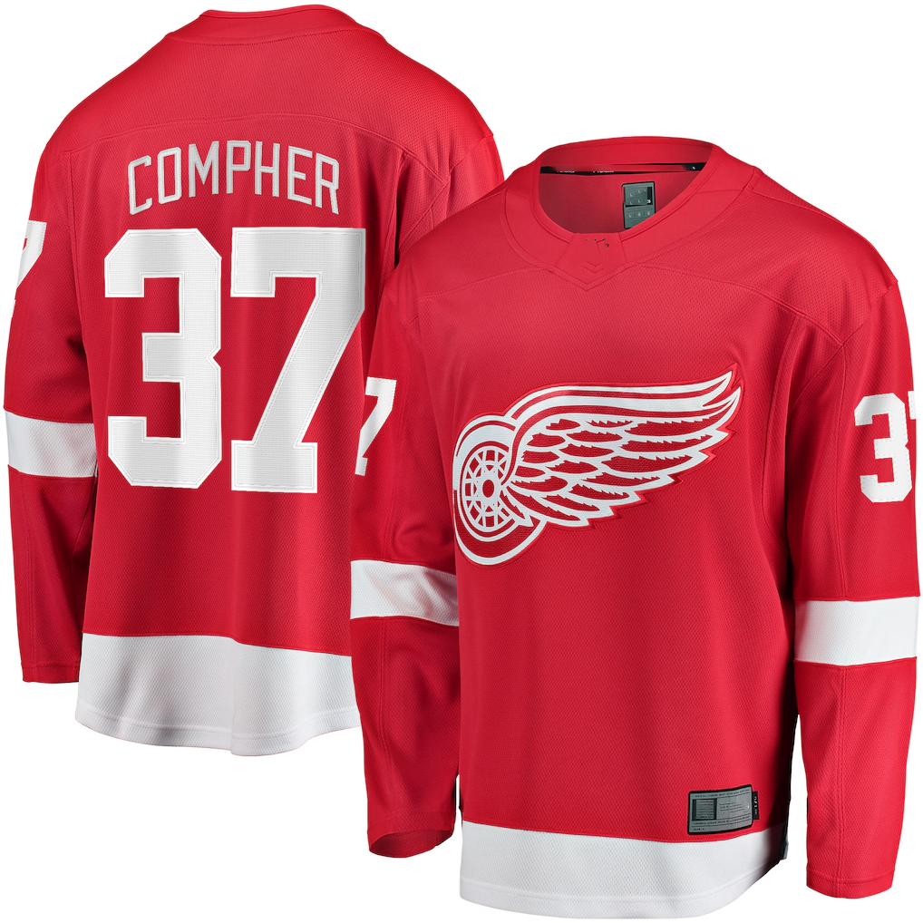 Punc D.Red wings #37 J.T. Compher Red Home Breakaway Jersey